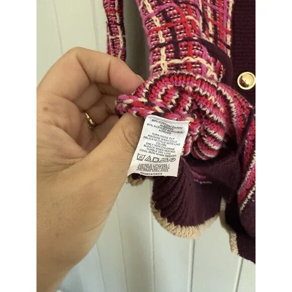 Ann Taylor Tweed Cardigan Sweater Jacket S Small Pink Ivory Gold Buttons Pockets - Picture 7 of 8